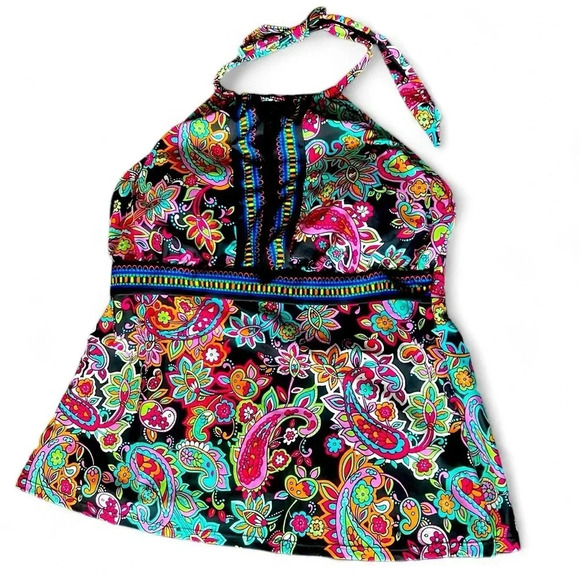 Ocean Avenue Tankini Top, split front with halter tie and open back size medium - Picture 1 of 6
